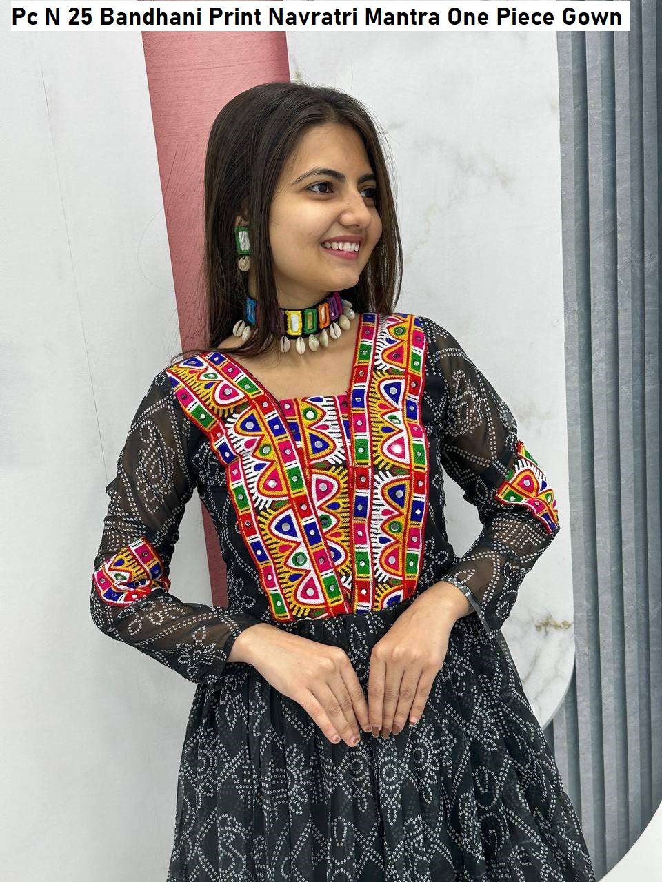 Pc N 25 Bandhani Print Navratri Mantra Cotton One Piece Gown Supplier Gujarat