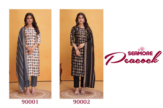 Peacock Seamore Roman Silk Readymade Pant Style Suits Exporter Gujarat