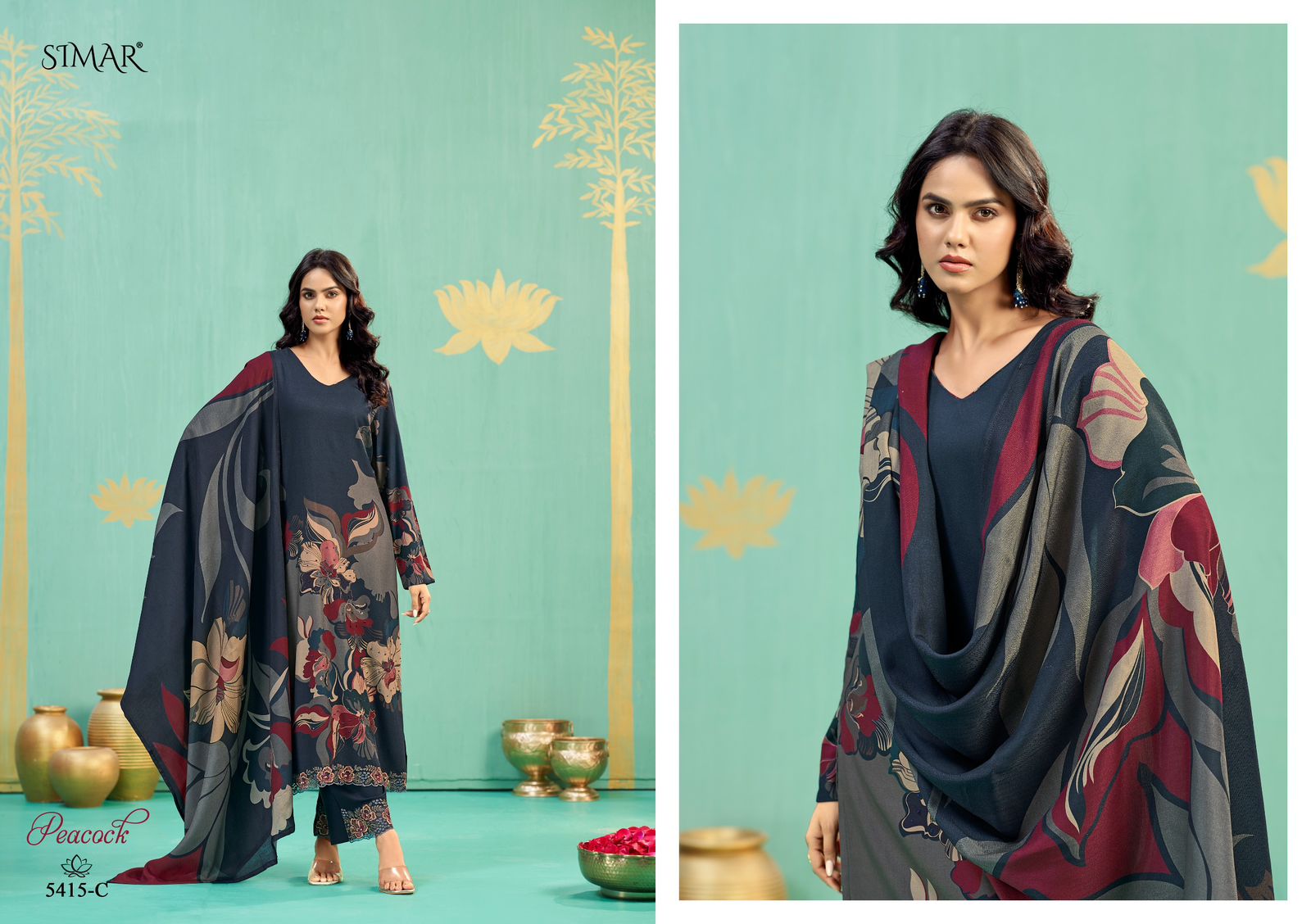 Peacock Simar Pashmina Suits Wholesale Rate