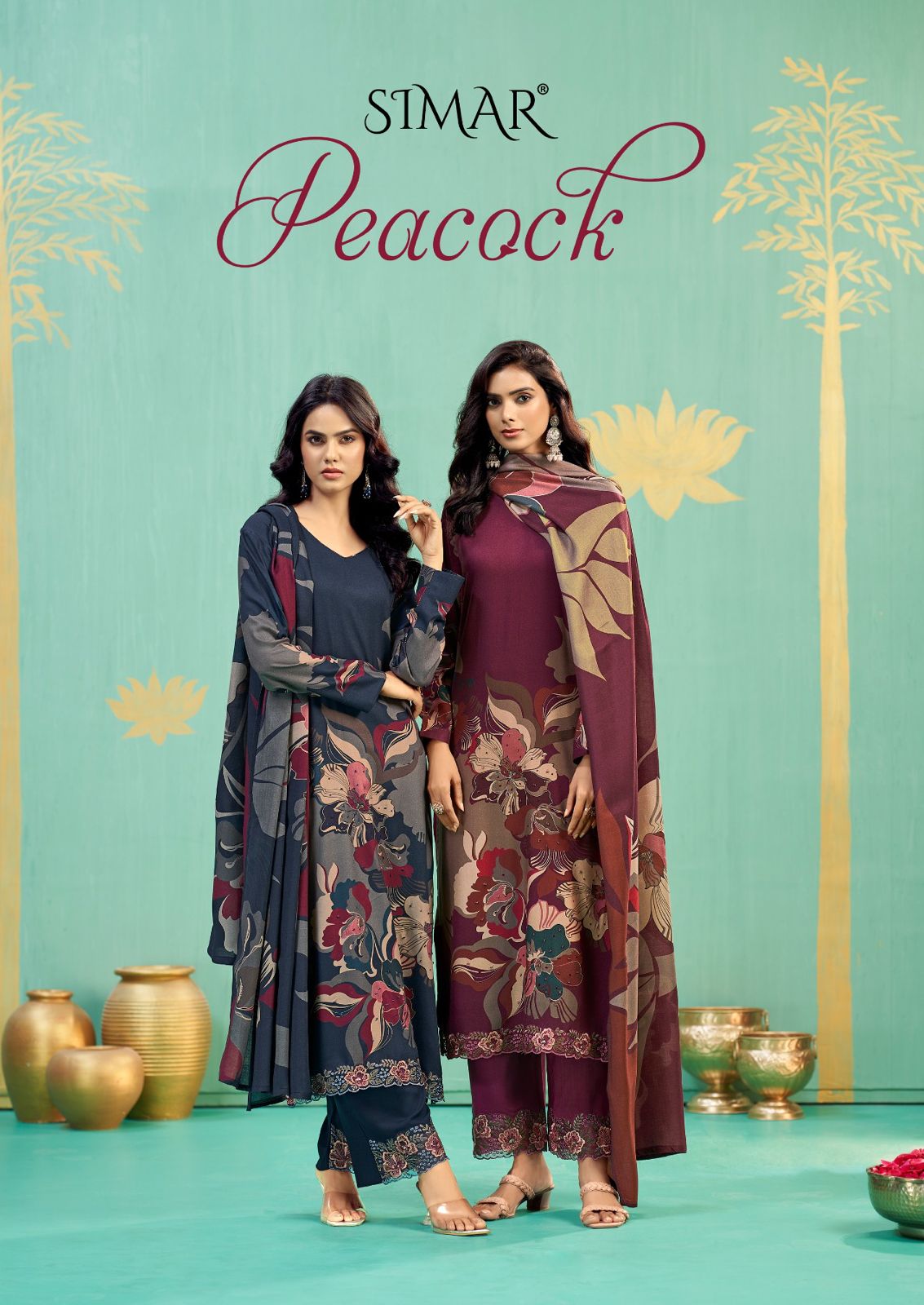 Peacock Simar Pashmina Suits Wholesale Rate