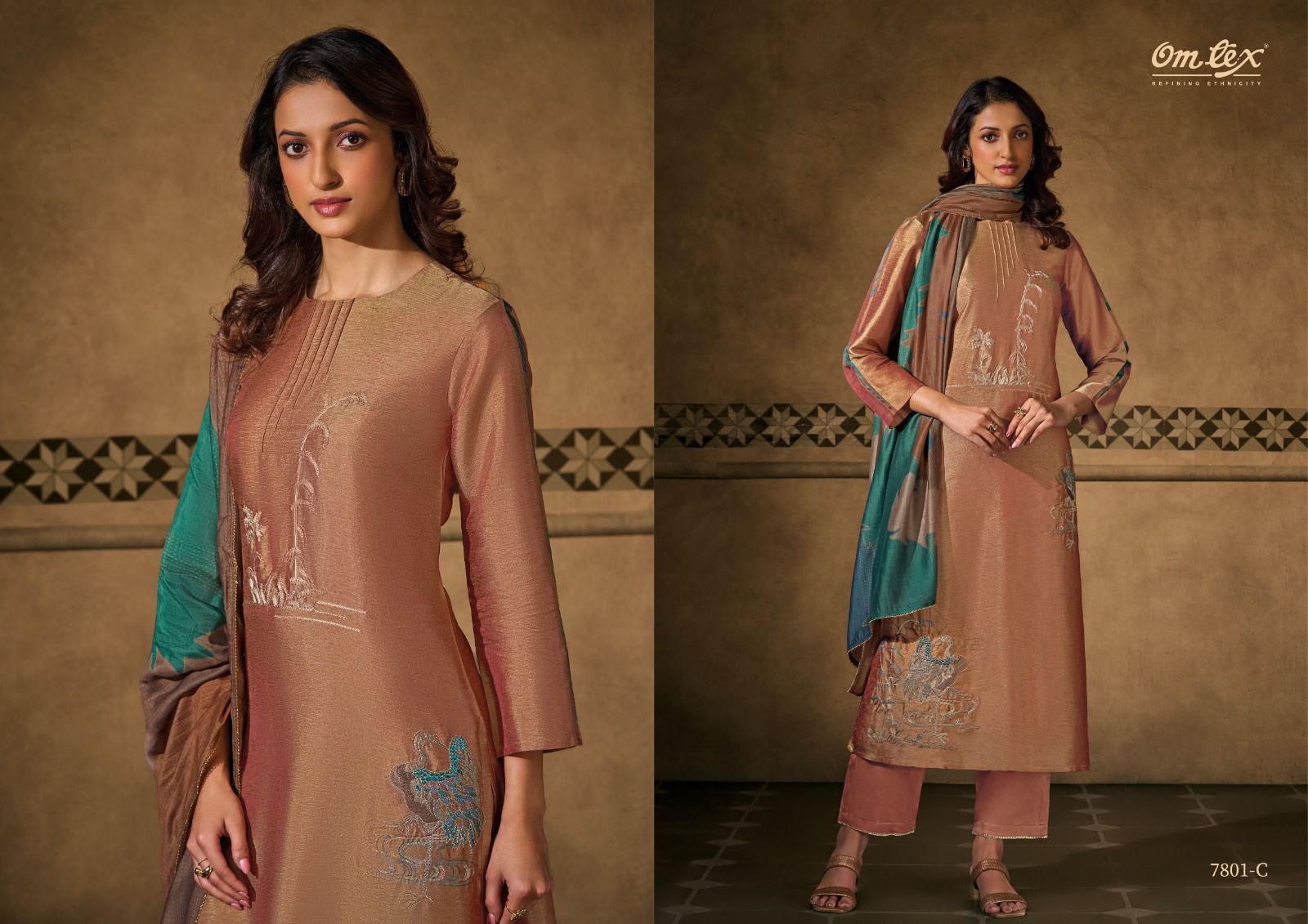 Peacock Threads Omtex Silk Pant Style Suits Supplier India