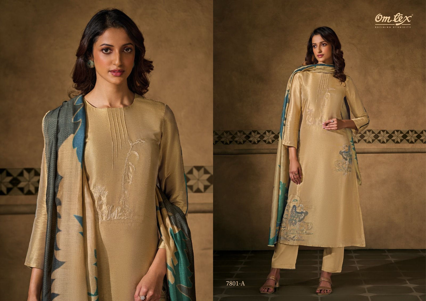 Peacock Threads Omtex Silk Pant Style Suits Supplier India