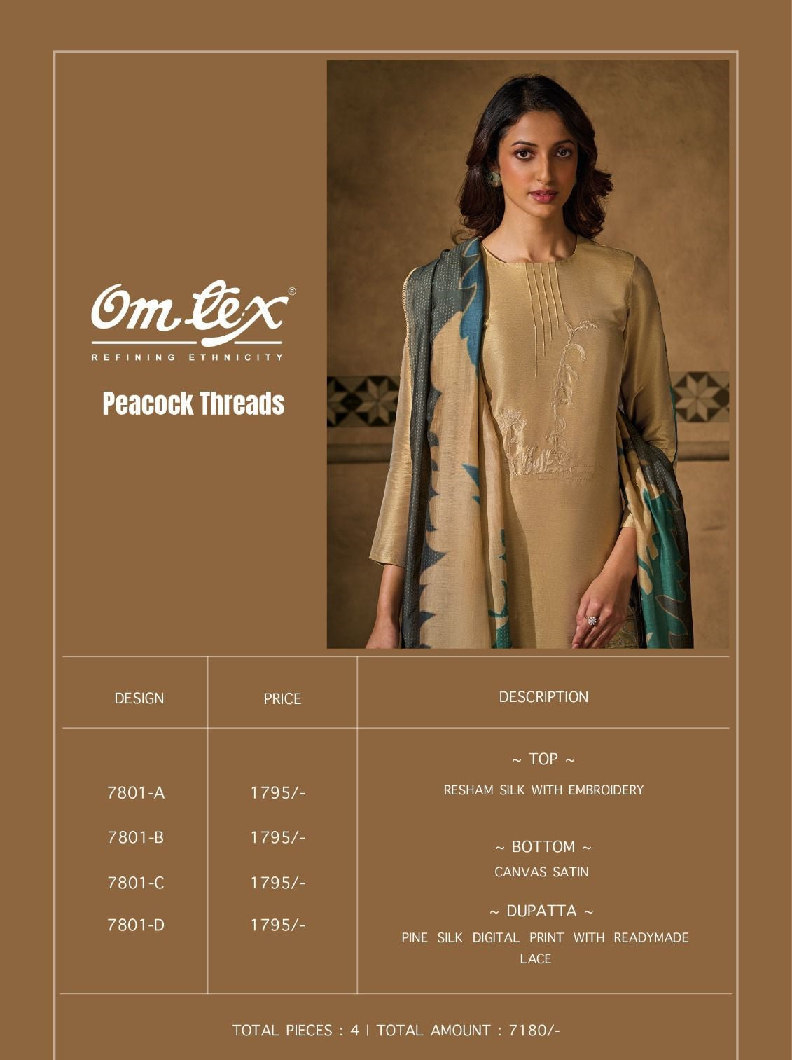 Peacock Threads Omtex Silk Pant Style Suits Supplier India