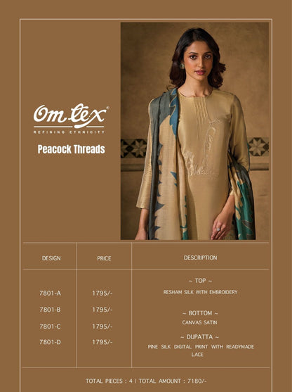 Peacock Threads Omtex Silk Pant Style Suits Supplier India