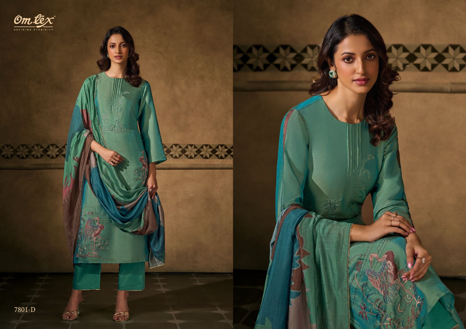 Peacock Threads Omtex Silk Pant Style Suits Supplier India