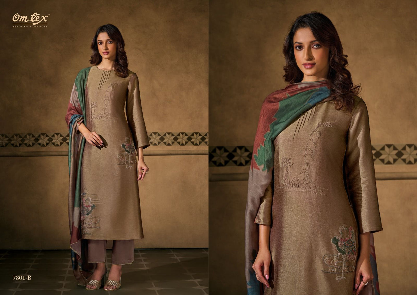Peacock Threads Omtex Silk Pant Style Suits Supplier India