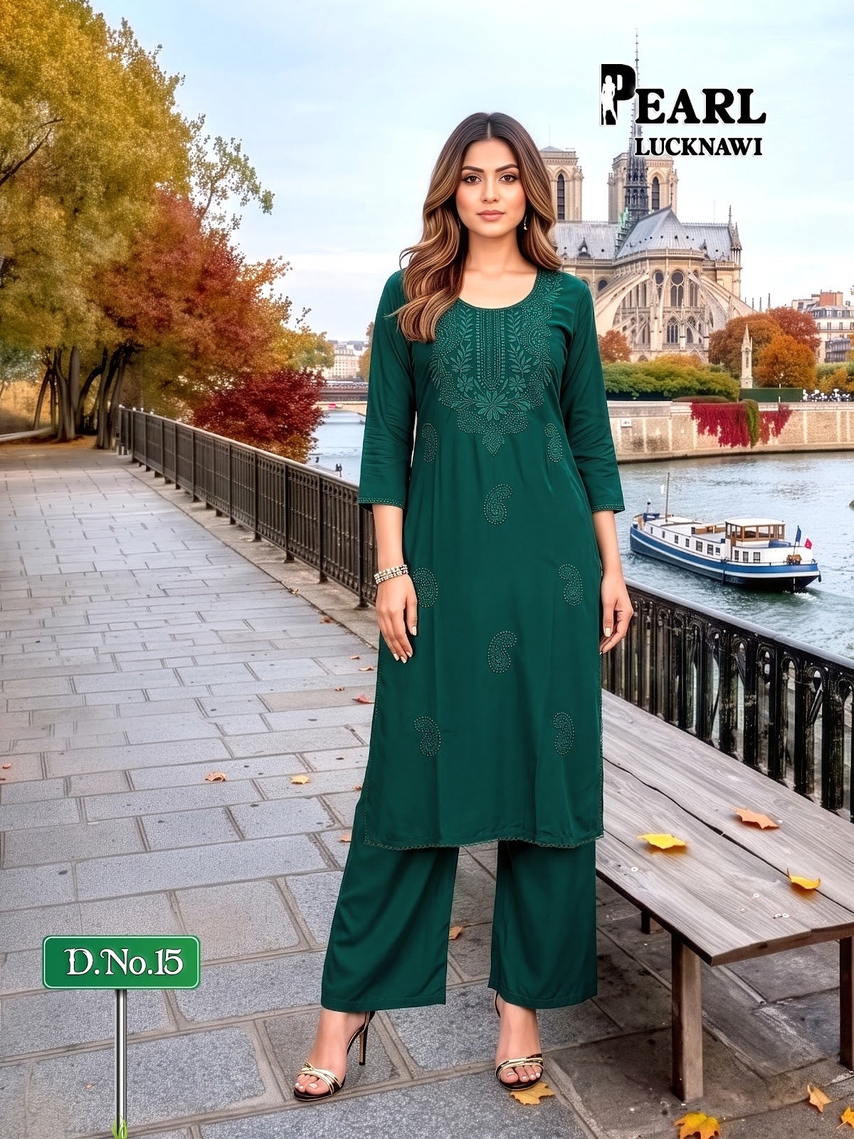 Pearl Lucknawi Prmnt Rayon Cotton Kurti Plazzo Set Manufacturer India