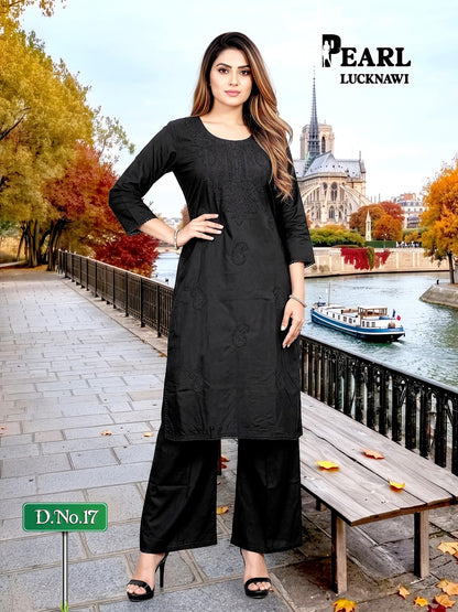 Pearl Lucknawi Prmnt Rayon Cotton Kurti Plazzo Set Manufacturer India