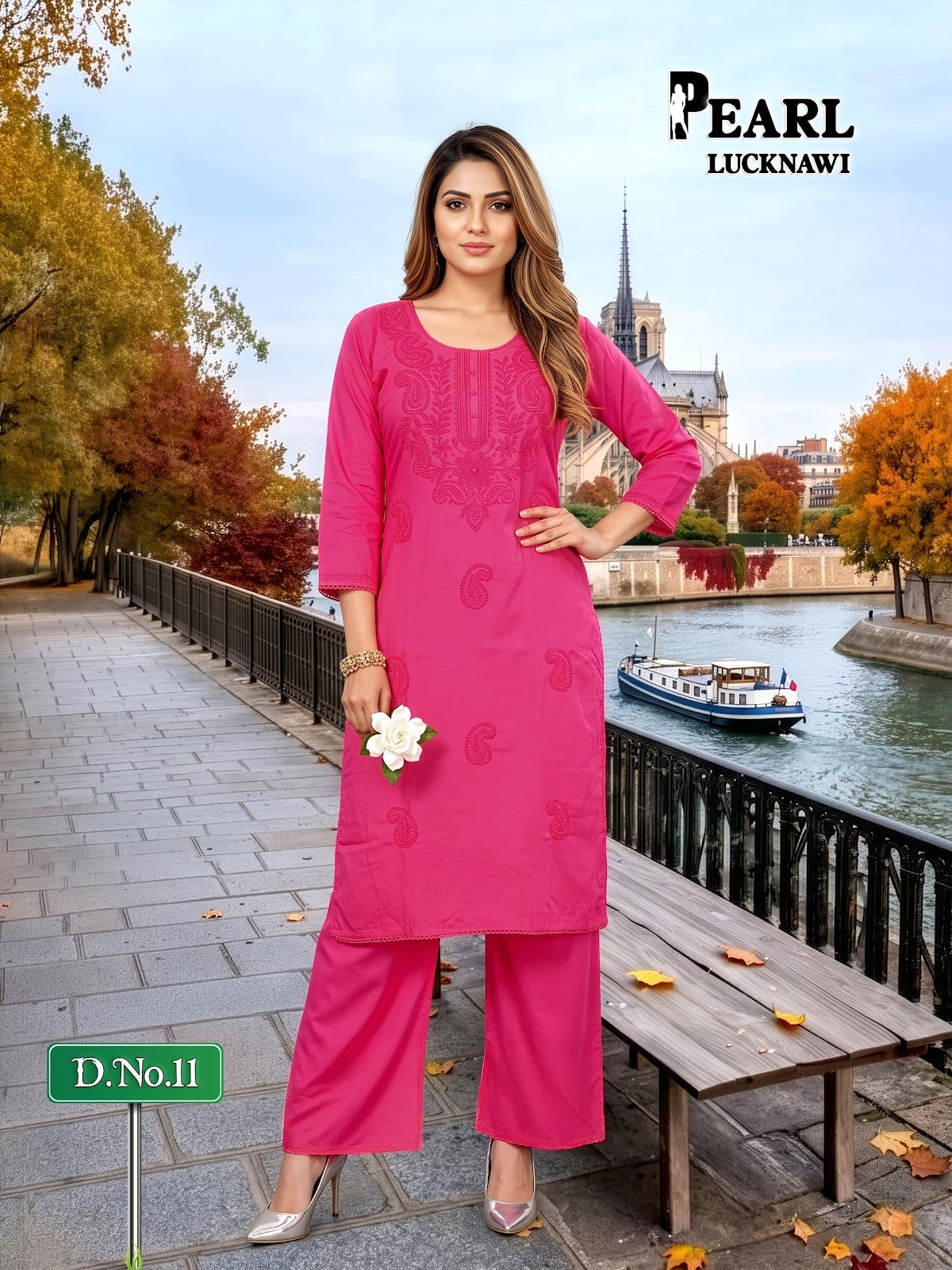 Pearl Lucknawi Prmnt Rayon Cotton Kurti Plazzo Set Manufacturer India