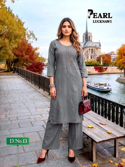 Pearl Lucknawi Prmnt Rayon Cotton Kurti Plazzo Set Manufacturer India