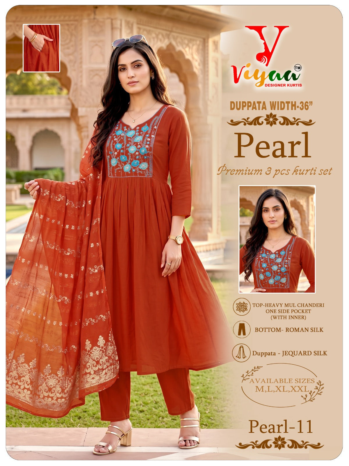 Pearl Viyaa Chanderi Readymade Anarkali Suits Supplier India