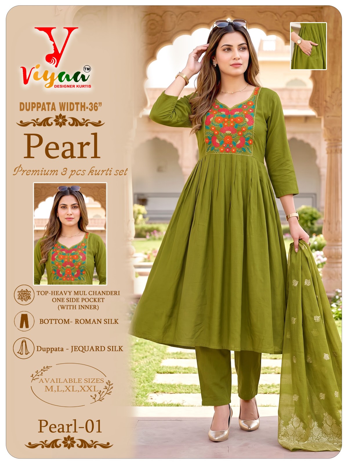 Pearl Viyaa Chanderi Readymade Anarkali Suits Supplier India