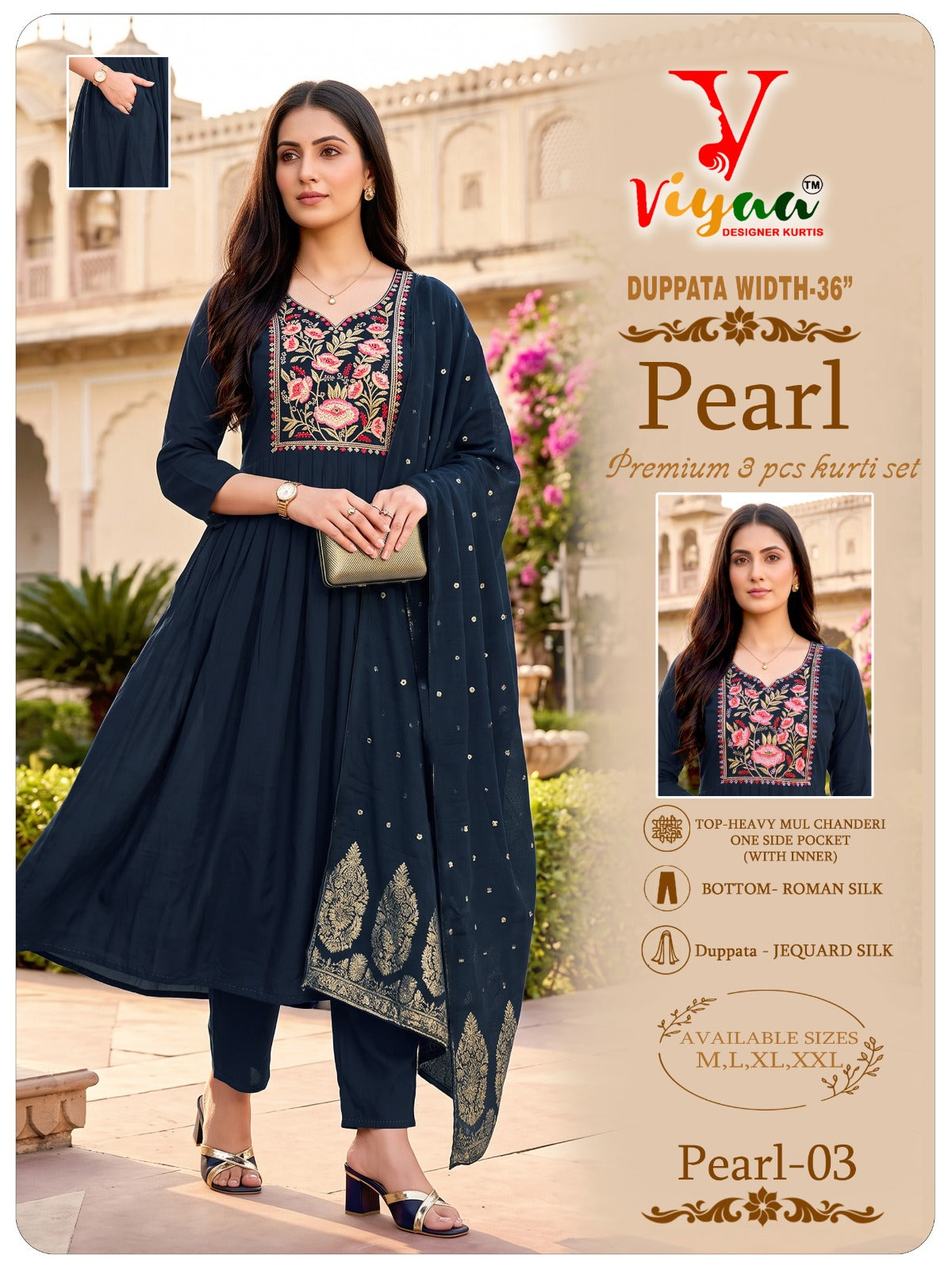 Pearl Viyaa Chanderi Readymade Anarkali Suits Supplier India