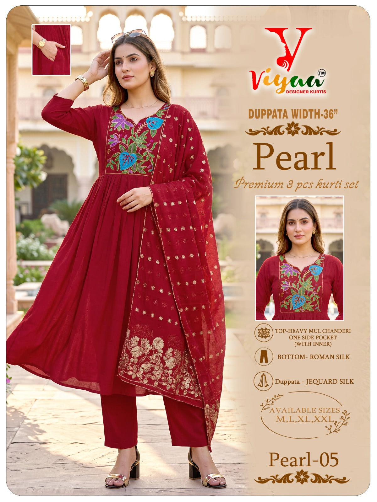 Pearl Viyaa Chanderi Readymade Anarkali Suits Supplier India