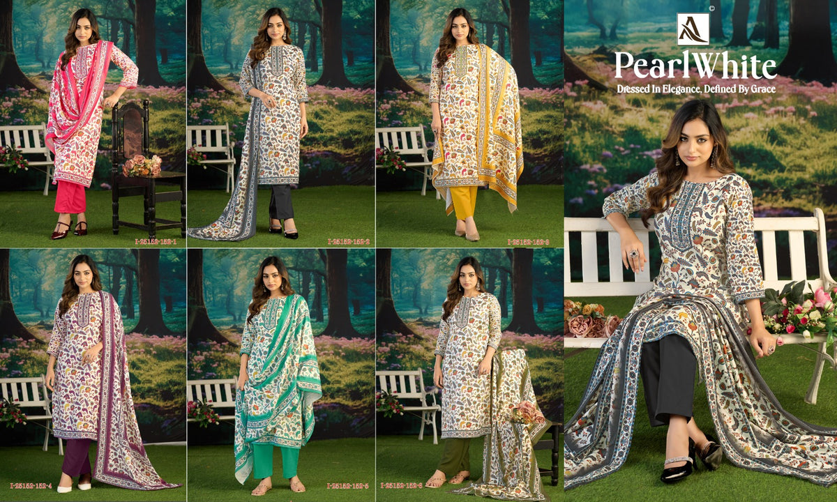 Pearl White Alok Viscose Pashmina Suits Wholesaler
