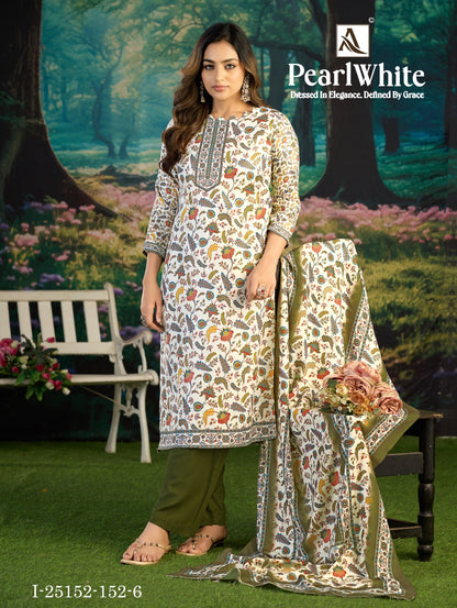 Pearl White Alok Viscose Pashmina Suits Wholesaler