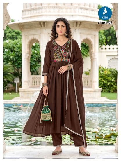 Pears Kaya Chanderi Readymade Anarkali Suits Exporter Gujarat