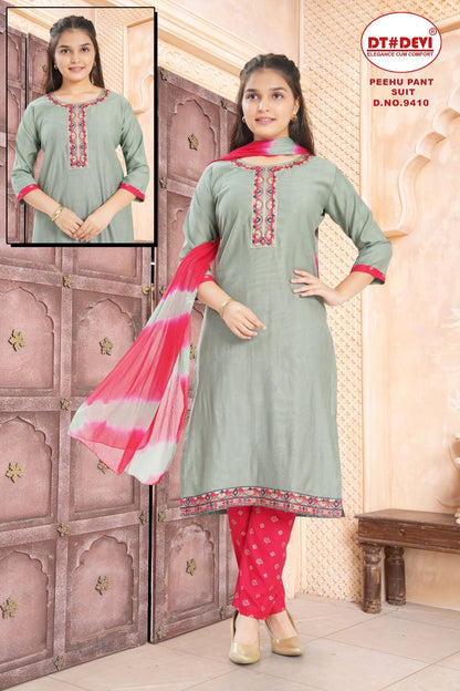 Peehu Dn 9410 Dt Devi Vetican Girls Readymade Pant Suits Supplier India
