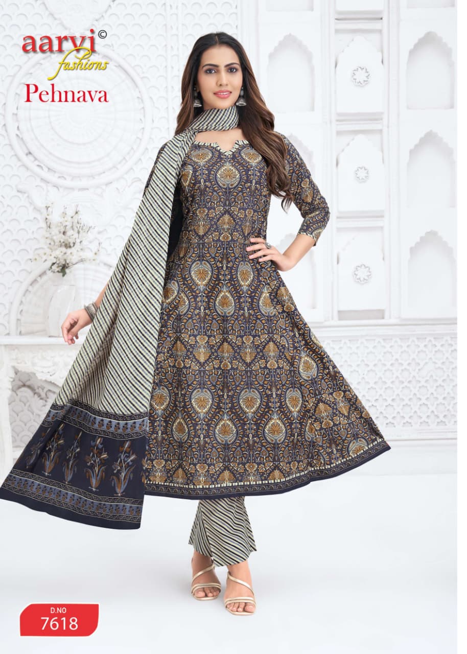 Pehnava Vol 2 Aarvi Fashions Cotton Readymade Anarkali Suits Wholesaler Ahmedabad