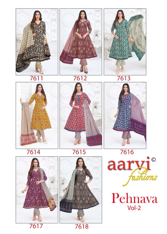 Pehnava Vol 2 Aarvi Fashions Cotton Readymade Anarkali Suits Wholesaler Ahmedabad