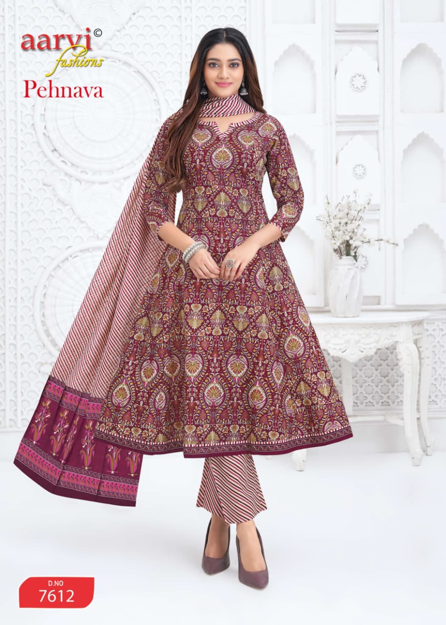Pehnava Vol 2 Aarvi Fashions Cotton Readymade Anarkali Suits Wholesaler Ahmedabad