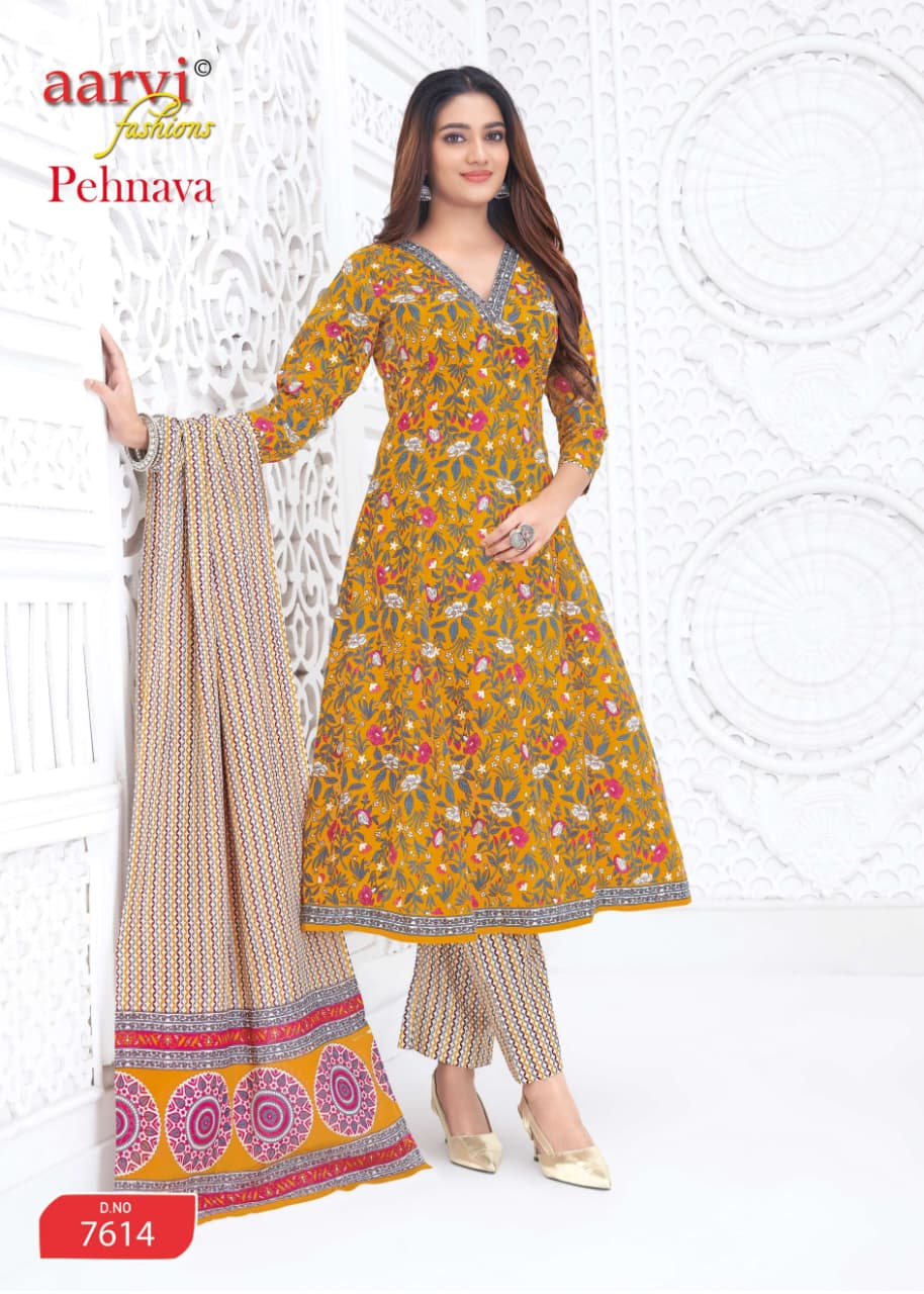 Pehnava Vol 2 Aarvi Fashions Cotton Readymade Anarkali Suits Wholesaler Ahmedabad