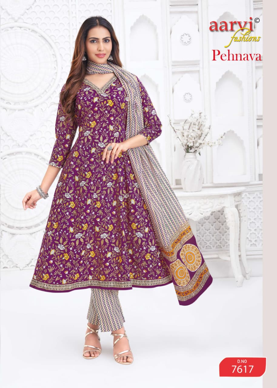 Pehnava Vol 2 Aarvi Fashions Cotton Readymade Anarkali Suits Wholesaler Ahmedabad