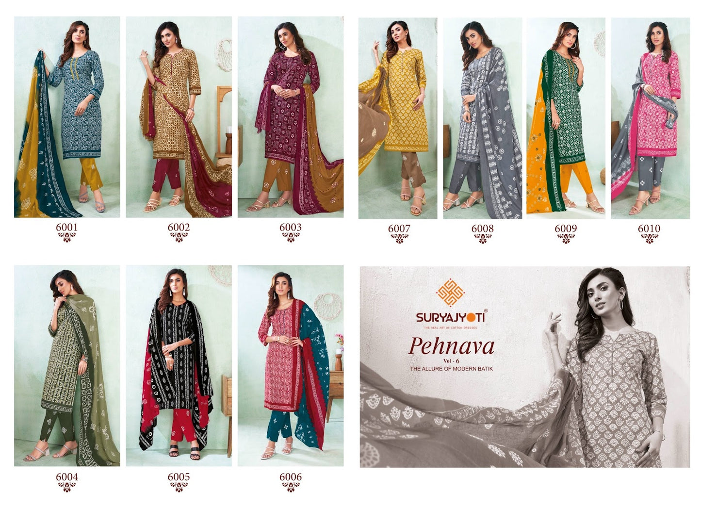 Pehnava Vol 6 Suryajyoti Cambric Cotton Readymade Pant Style Suits