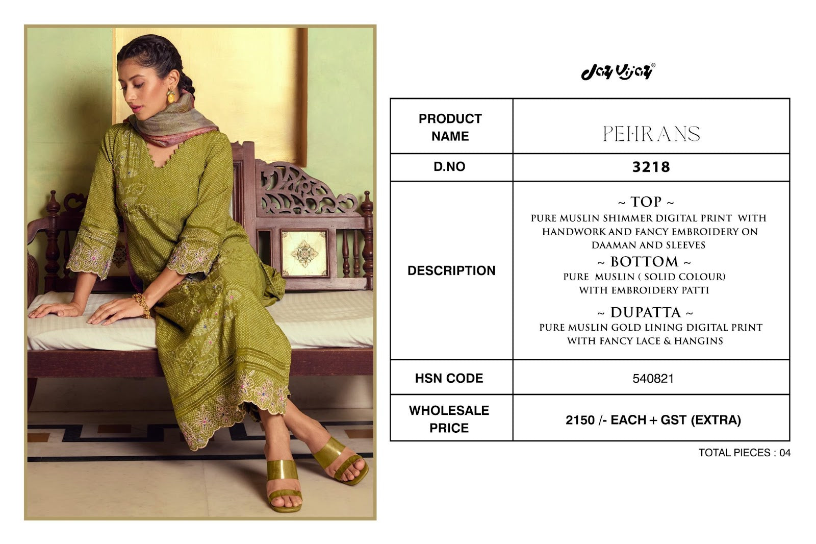 Pehrans 3218 Jay Vijay Muslin Pant Style Suits Supplier Ahmedabad