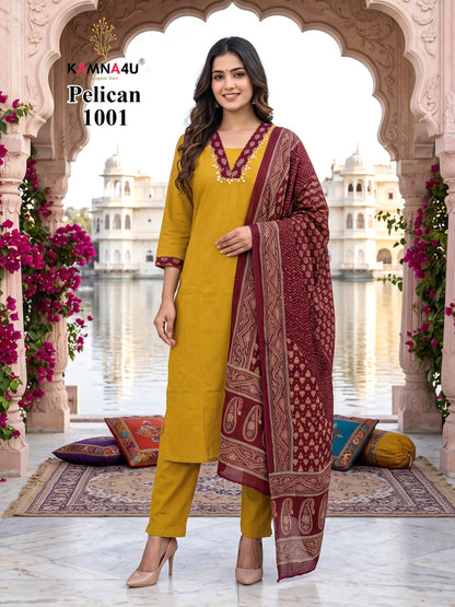 Pelican Kamna4U Dhabu Cotton Readymade Pant Style Suits Wholesaler