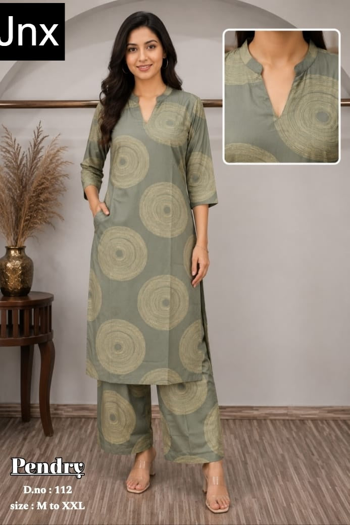 Pendry Jnx Rayon 22Kg Kurti Plazzo Set Wholesaler Ahmedabad