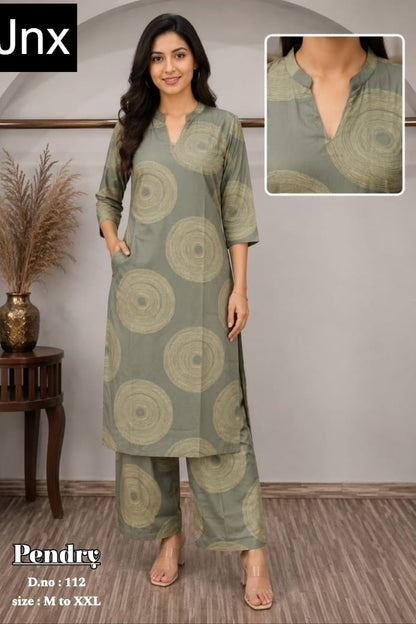 Pendry Jnx Rayon 22Kg Kurti Plazzo Set Wholesaler Ahmedabad