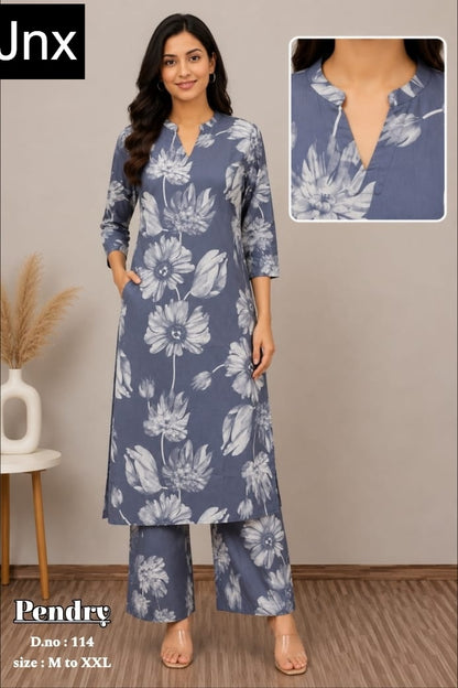 Pendry Jnx Rayon 22Kg Kurti Plazzo Set Wholesaler Ahmedabad