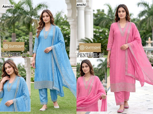 Penther Gurmaya Aanchi Crunchy Readymade Pant Style Suits Wholesaler Ahmedabad