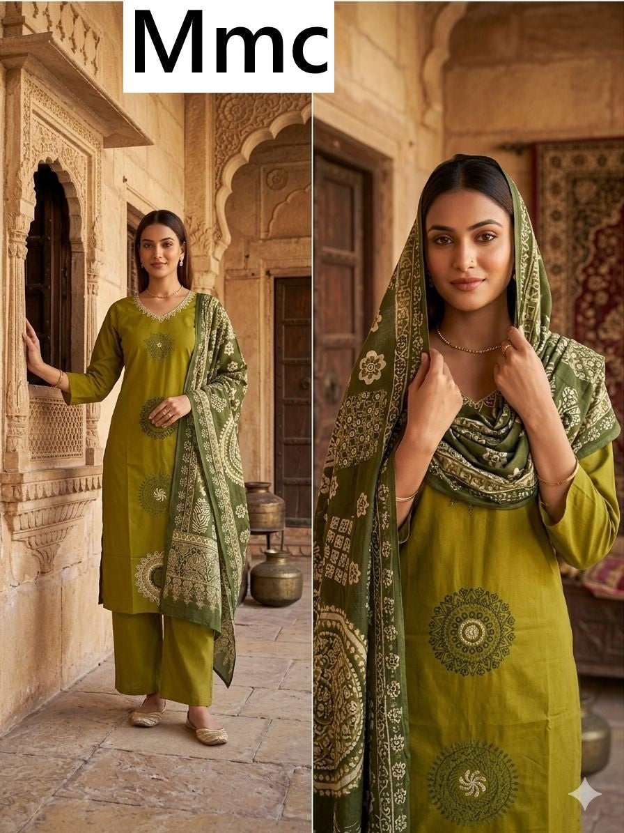 Peony Flower Mmc Dhabu Cotton Readymade Pant Style Suits Wholesale