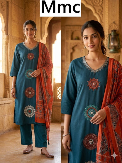 Peony Flower Mmc Dhabu Cotton Readymade Pant Style Suits Wholesale