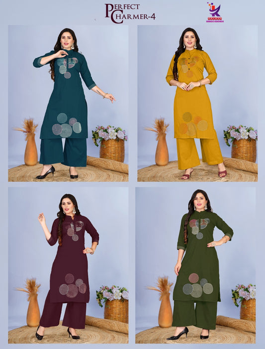 Perfect Charmer 4 Mlm Kalash Lifestyle Heavy Cotton Kurti Plazzo Set Wholesaler India