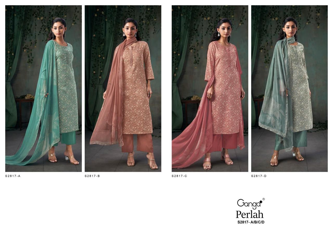 Perlah S2817 Ganga Cotton Silk Plazzo Style Suits Manufacturer India