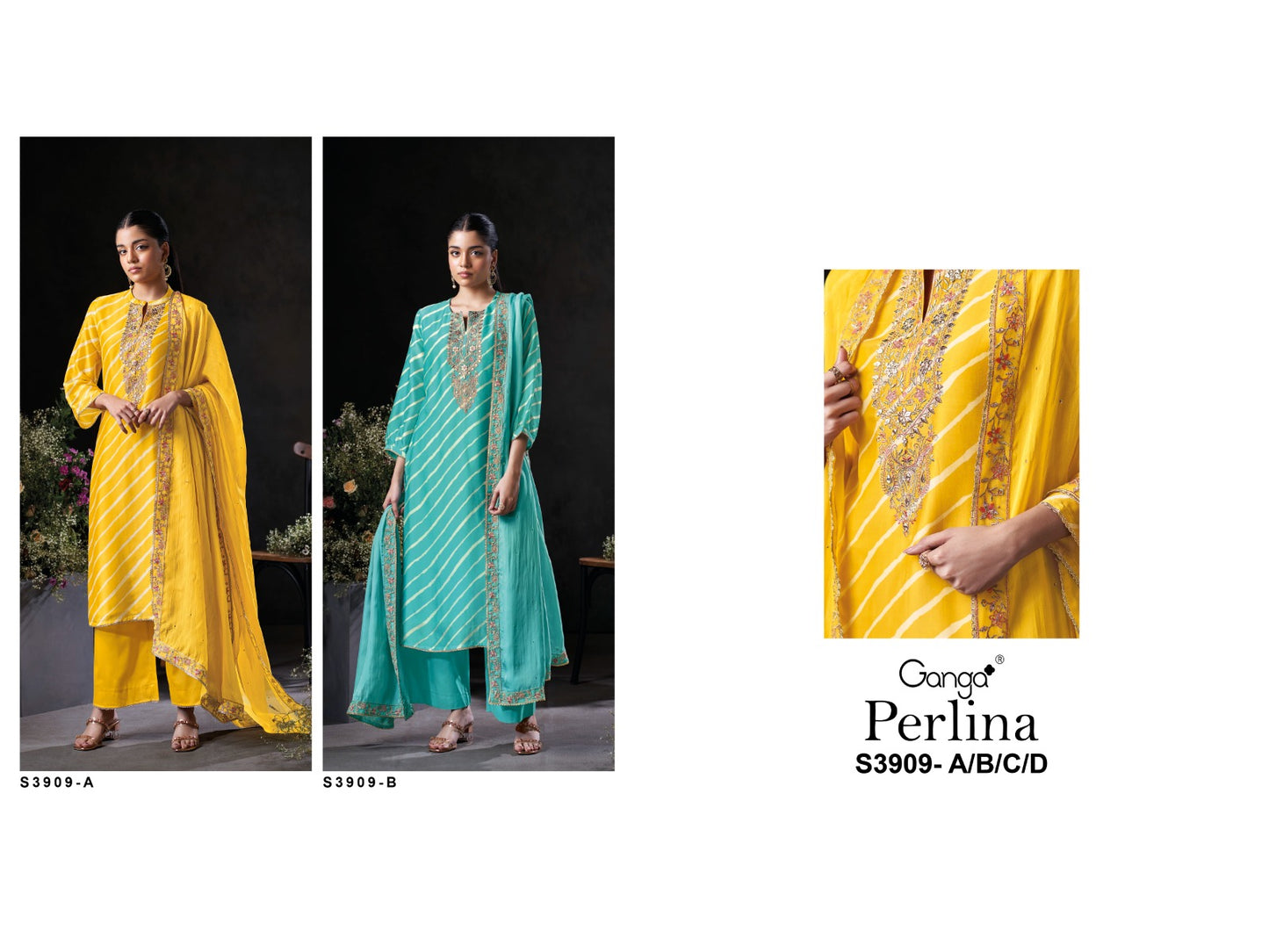 Perlina 3909 Ganga Bemberg Silk Plazzo Style Suits Wholesale Price