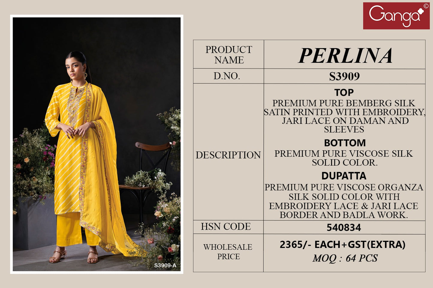 Perlina 3909 Ganga Bemberg Silk Plazzo Style Suits Wholesale Price