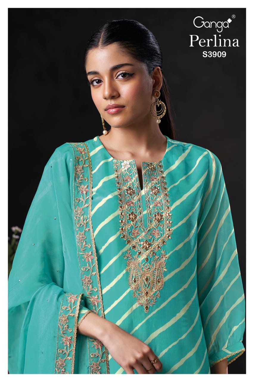 Perlina 3909 Ganga Bemberg Silk Plazzo Style Suits Wholesale Price