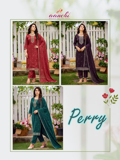 Perry Aanchi Chiffon Readymade Pant Style Suits Supplier India