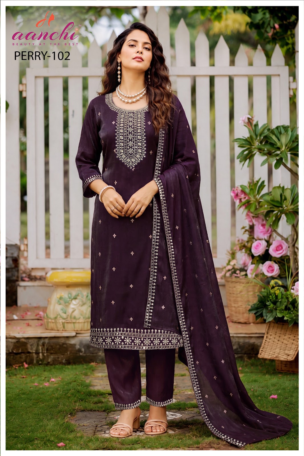 Perry Aanchi Chiffon Readymade Pant Style Suits Supplier India