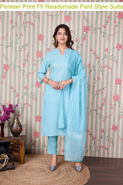 Persian Print Ffi Cotton Readymade Pant Style Suits Manufacturer Gujarat
