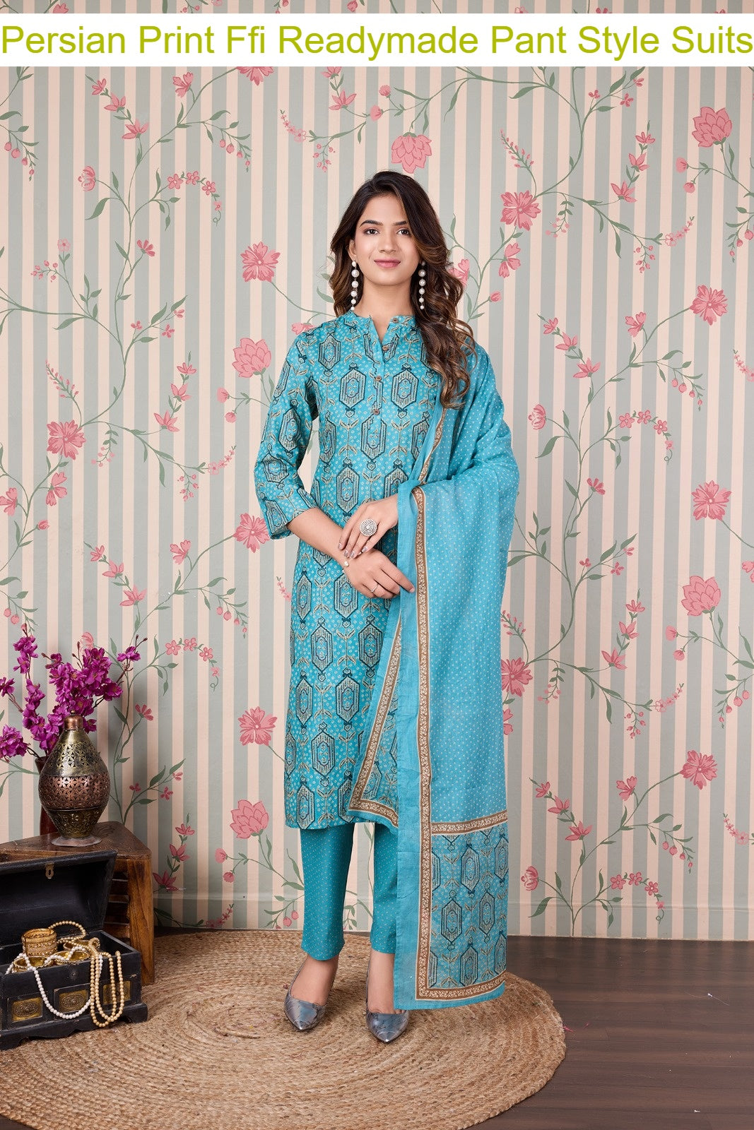 Persian Print Ffi Cotton Readymade Pant Style Suits Manufacturer Gujarat
