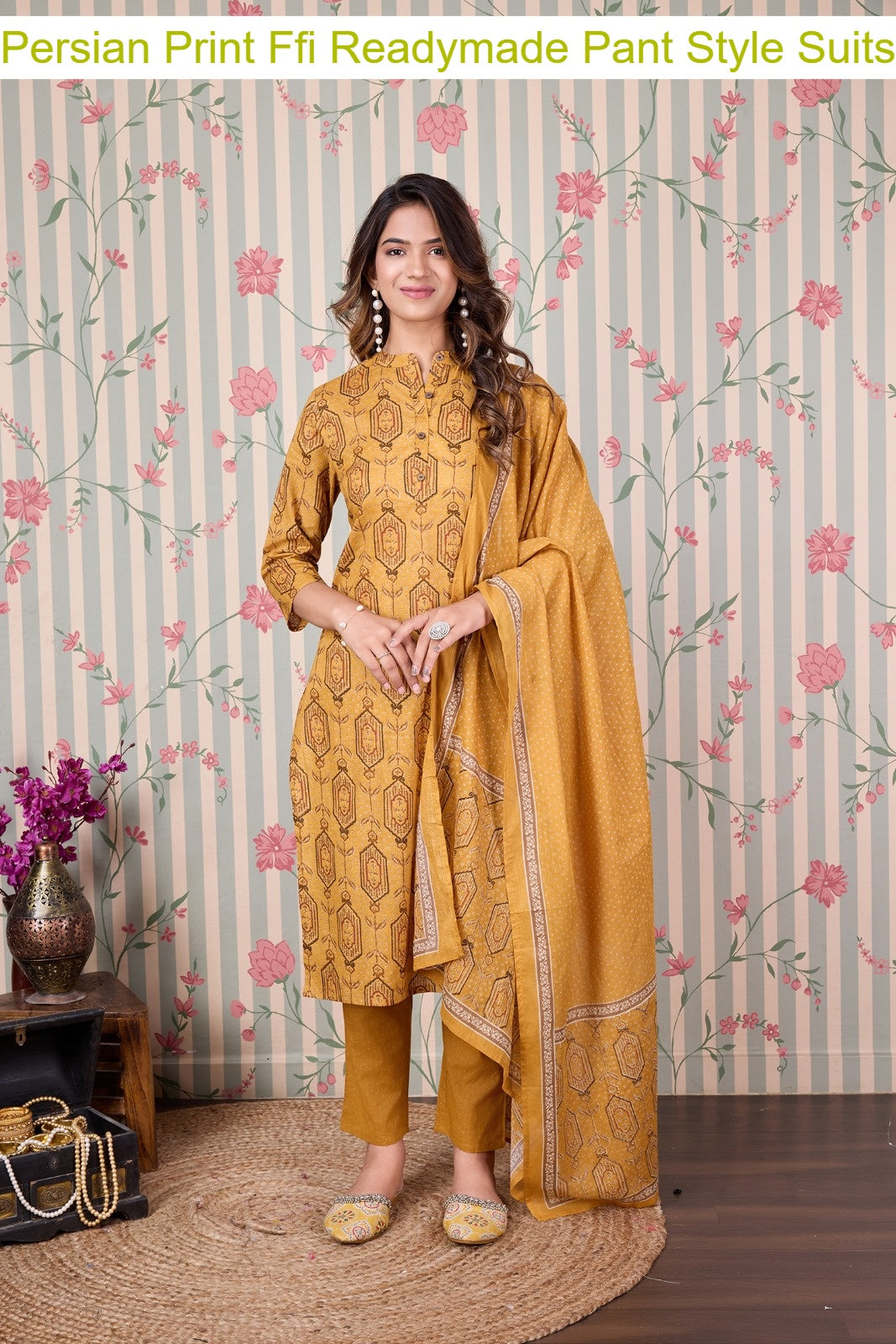 Persian Print Ffi Cotton Readymade Pant Style Suits Manufacturer Gujarat