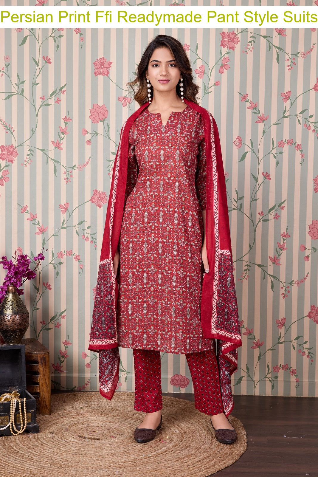 Persian Print Ffi Cotton Readymade Pant Style Suits Manufacturer Gujarat