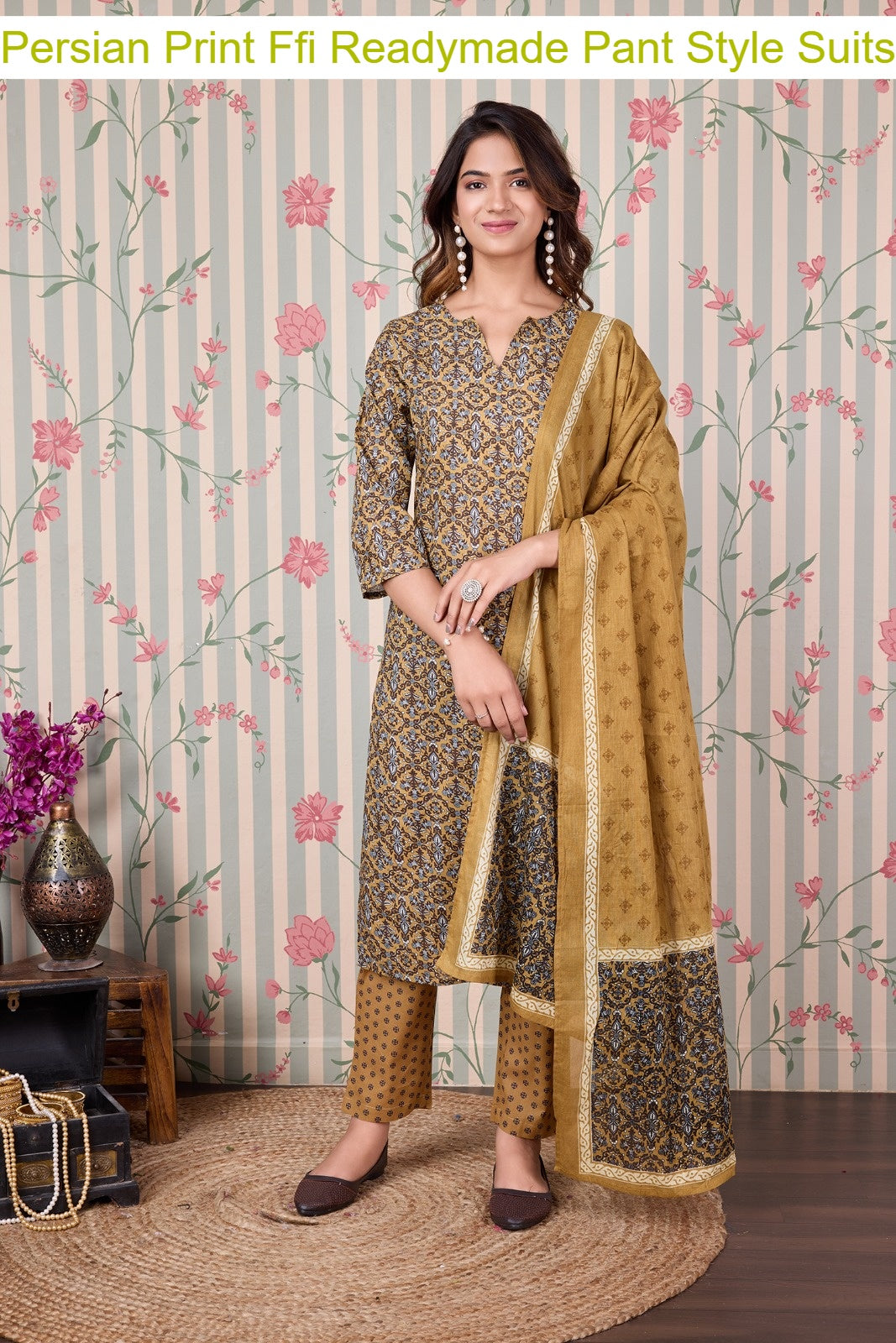 Persian Print Ffi Cotton Readymade Pant Style Suits Manufacturer Gujarat