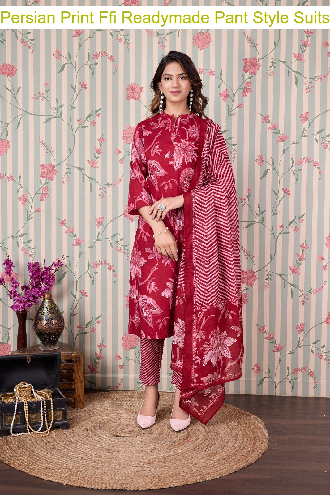 Persian Print Ffi Cotton Readymade Pant Style Suits Manufacturer Gujarat