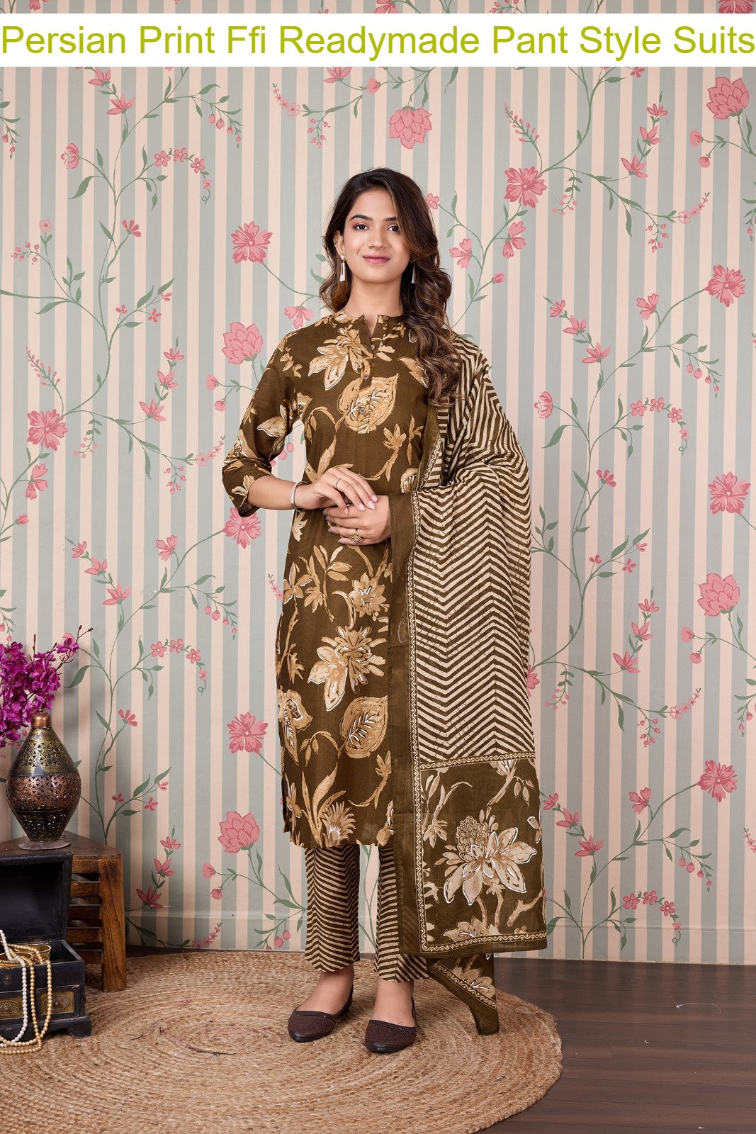 Persian Print Ffi Cotton Readymade Pant Style Suits Manufacturer Gujarat